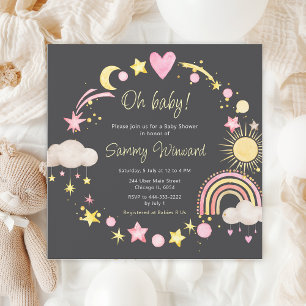 Boho-Regenbogen-Wolken-Rosa-Baby-Party Einladung