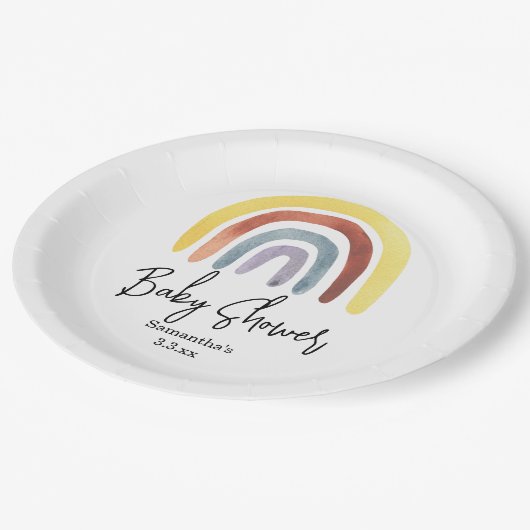 Boho Regenbogenbaby-Dusche Pappteller (Schrägansicht)