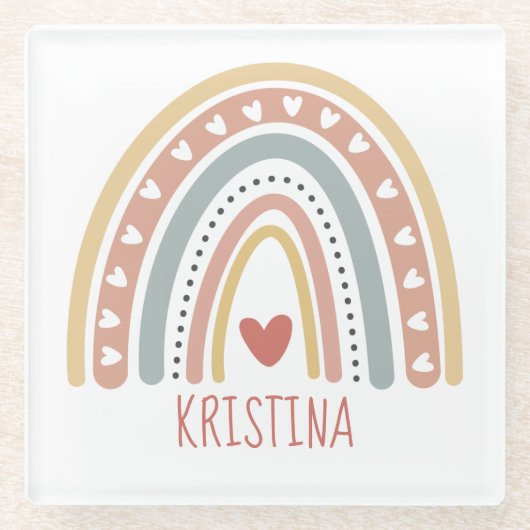 Boho Regenbogendesign  Glasuntersetzer (Vorderseite)