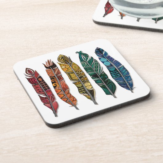 Boho Regenbogenfedern Untersetzer (Linke Seite)