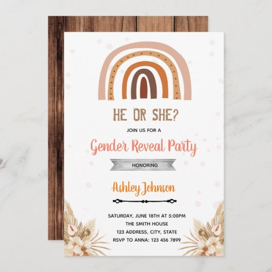 Boho Regenbogengeschlecht Einladung (Vorne/Hinten)