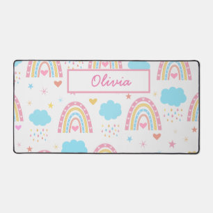Boho-Regenbogenmuster mit personalisierten Wolken Schreibtischunterlage