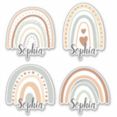 Boho Regenbogenname Tag Set 4 Aufkleber (Vorderseite)