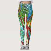 Boho Regenwald mit Vögeln grün und blau niedlich Leggings (Vorderseite)