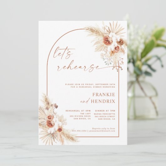Boho Rehearsal Dinner Invitation Pampas Grass Einladung (Stehend Vorderseite)