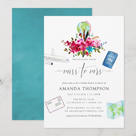 Boho reist von Miss nach Brautparty Einladung (Vorne/Hinten)