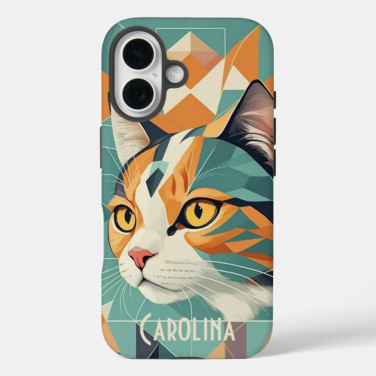 Boho Retro abstrakt Katzenportrait Orangengrün Case-Mate iPhone Hülle (Rückseite)