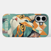Boho Retro abstrakt Katzenportrait Orangengrün Case-Mate iPhone Hülle (Rückseite (Horizontal))