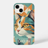 Boho Retro abstrakt Katzenportrait Orangengrün iPhone Hülle (Rückseite)
