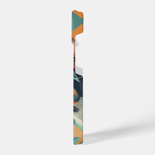 Boho Retro abstrakt Katzenportrait Orangengrün iPhone Hülle (Linke Seite)