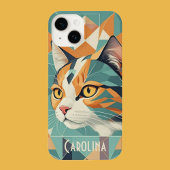 Boho Retro abstrakt Katzenportrait Orangengrün iPhone Hülle
