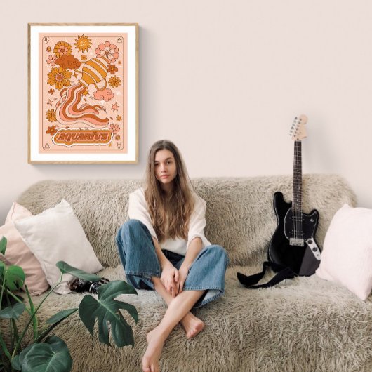 Boho Retro Aquarius Zodiac Poster
