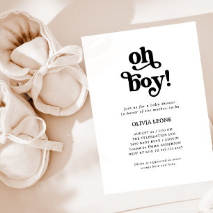 Boho Retro Black und White Oh Boy Baby Dusche Einladung