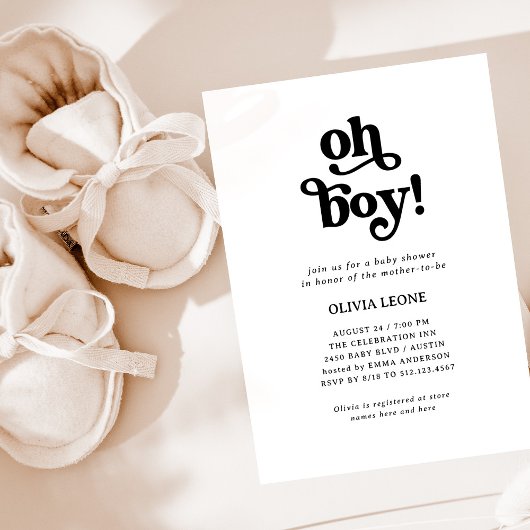 Boho Retro Black und White | Oh Boy Baby Dusche Einladung