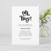 Boho Retro Black und White | Oh Boy Baby Dusche Einladung (Stehend Vorderseite)