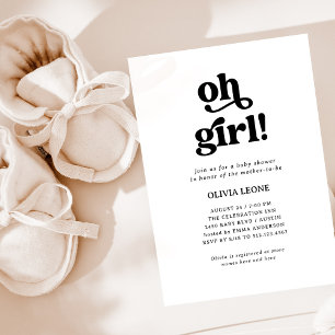 Boho Retro Black und White Oh Girl Baby Dusche Einladung