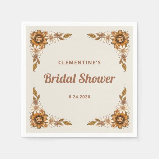 Boho Retro Blume | BRAUTPARTY Serviette (Vorderseite)