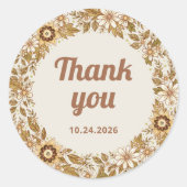 Boho Retro Blume | Hochzeit Danke Runder Aufkleber (Vorderseite)