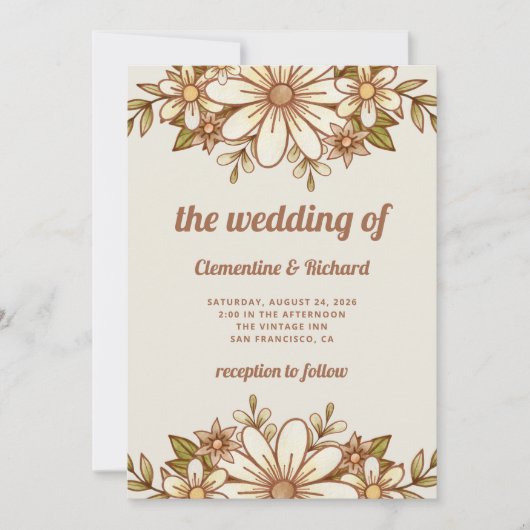 Boho Retro Blume | Hochzeit Einladung (Vorderseite)