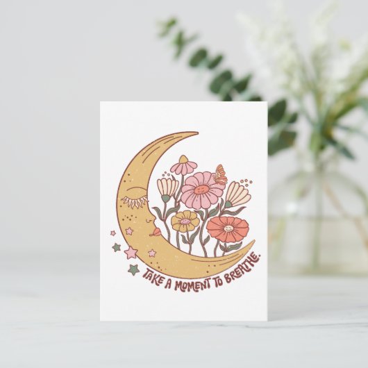 Boho Retro Blume Mondscheinwerfer Postkarte (Stehend Vorderseite)