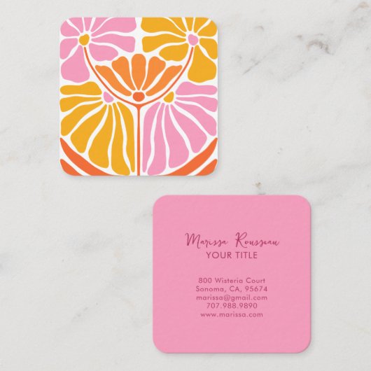 Boho Retro Blume Pattern Quadratische Visitenkarte (Vorne/Hinten)