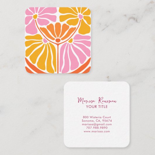 Boho Retro Blume Pattern Quadratische Visitenkarte (Vorne/Hinten)