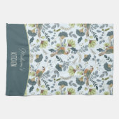 Boho Retro-Blume und Vogelschutzmuster Geschirrtuch (Horizontal)