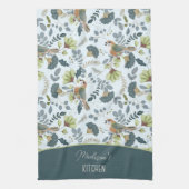 Boho Retro-Blume und Vogelschutzmuster Geschirrtuch (Vertikal)