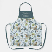 Boho Retro-Blume und Vogelschutzmuster Schürze (Vorderseite)