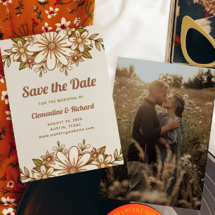 Boho Retro Blumen   Foto Rückseite Hochzeit Save The Date
