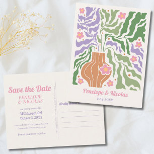 Boho Retro Blumen Hochzeit Save the Date Postkarte