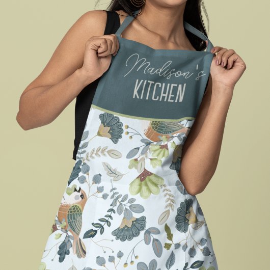 Boho Retro Blumen- und Vogel-Mustername Schürze