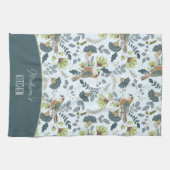Boho Retro Blumen- und Vögelmuster Name Geschirrtuch (Horizontal)