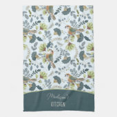 Boho Retro Blumen- und Vögelmuster Name Geschirrtuch (Vertikal)