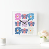 Boho retro Blumenoster Quadratische Wanduhr (Zuhause)