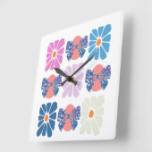 Boho retro Blumenoster Quadratische Wanduhr (Winkel)