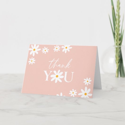 Boho Retro Blush Pink Daisy Floral Dankeskarte (Vorderseite)