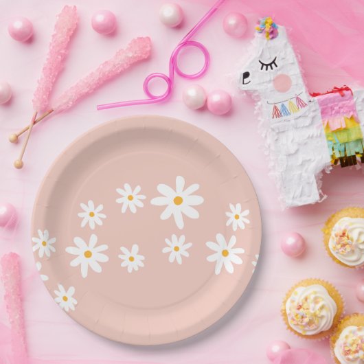 Boho Retro Blush Pink Daisy Floral Pappteller (Party)