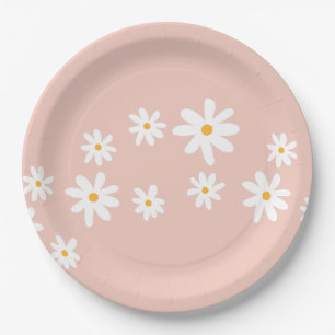 Boho Retro Blush Pink Daisy Floral Pappteller