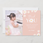 Boho Retro Blush Pink Daisy Girl Birthday Foto Dankeskarte (Vorderseite)