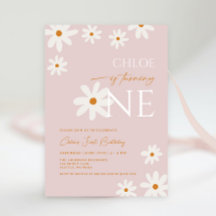 Boho Retro Blush Pink Daisy Girl Erster Geburtstag