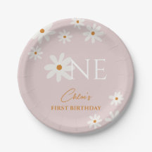 Boho Retro Blush Pink Daisy Girl Erster Geburtstag