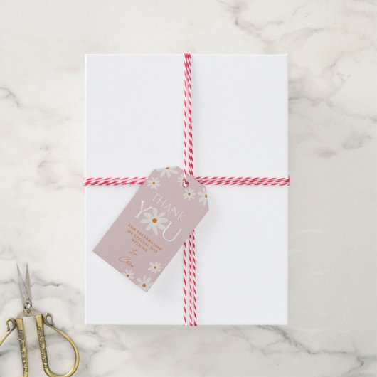 Boho Retro Blush Pink Daisy Vielen Dank Geschenkanhänger (Mit Garn)