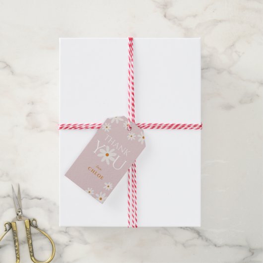 Boho Retro Blush Pink Daisy Vielen Dank Geschenkanhänger (Mit Garn)