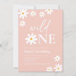 Boho Retro Blush Pink Daisy Wild 1. Geburtstag Einladung