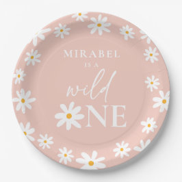 Boho Retro Blush Pink Daisy Wild 1. Geburtstag Pappteller