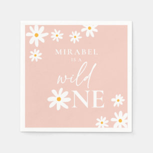 Boho Retro Blush Pink Daisy Wild 1. Geburtstag Serviette