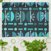 Boho Retro Bowls Lines Aquamarin Geschirrtuch (Gefaltet)