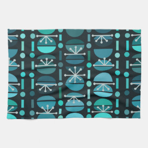Boho Retro Bowls Lines Aquamarin Geschirrtuch