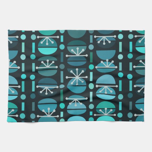 Boho Retro Bowls Lines Aquamarin Geschirrtuch (Horizontal)